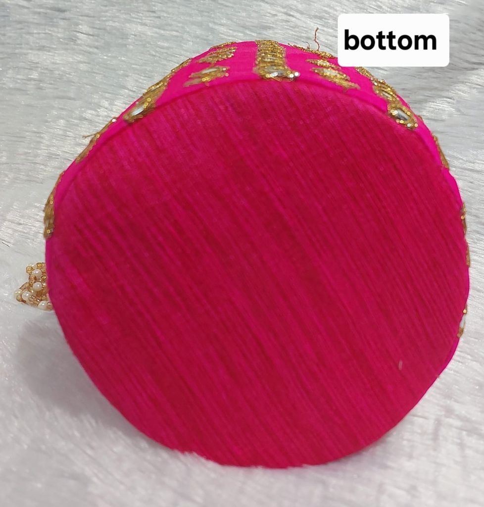 Embroidered Pink Potli Bag with Pearl Chain for Women view 2