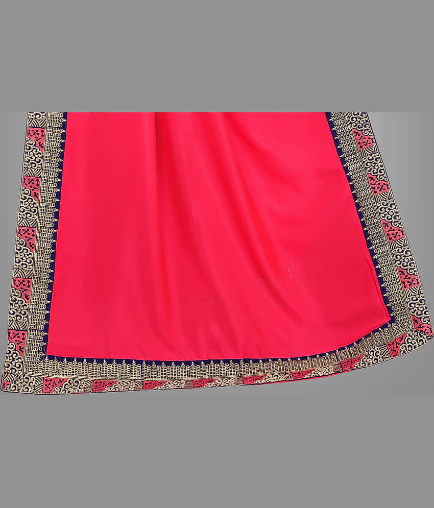 Om Shantam Sarees Crepe Embellished Saree With Unstitched Blouse Piece ( Pink ) view 2