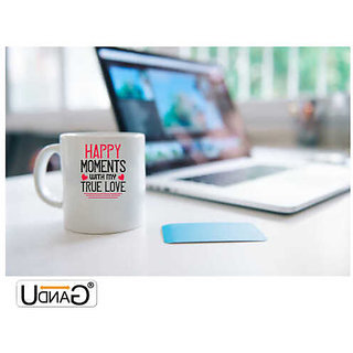 UDNAG White Ceramic Coffee / Tea Mug 'Valentines Day | happy moment whith my true love' Perfect for Gifting [330ml] view 2