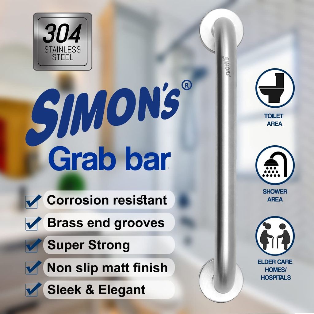 Simon's 100% Stainless Steel 304 Heavy Duty Grab bar for Bathroom handrailing and Safety Handle for Elderly - 24 inch - Pack of 2 view 2