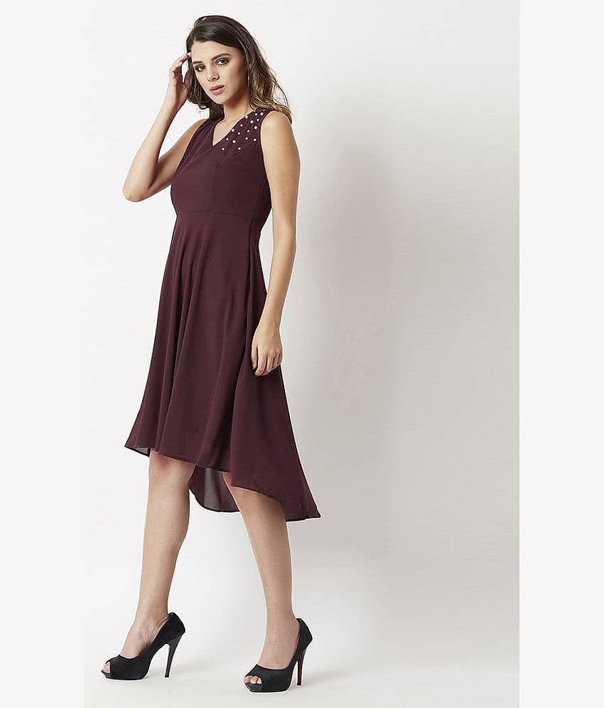 Miss Chase Women Georgette Fit & Flare Dress ( Maroon ) view 2