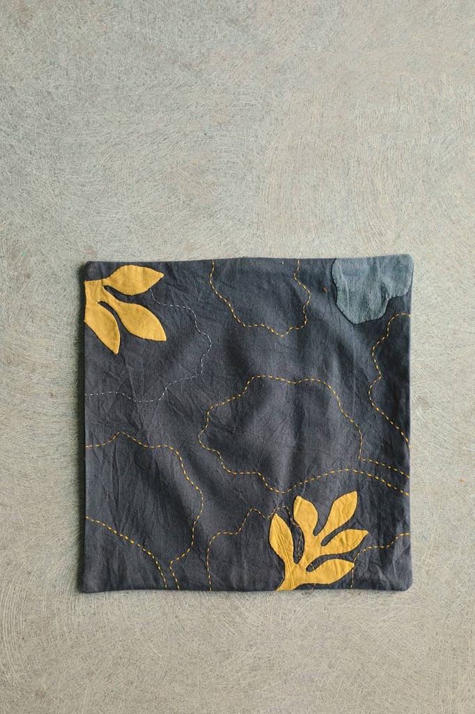 Aranya Grey Small Cushion Cover With Kantha Highlight view 2