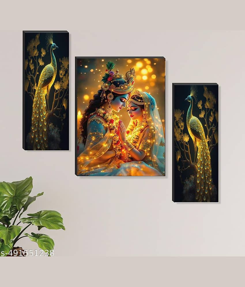 KKArt Set Of 3 Radha Krishna Wall Paintings For Wall Decoration Gift Items 12 x 18 inch view 2