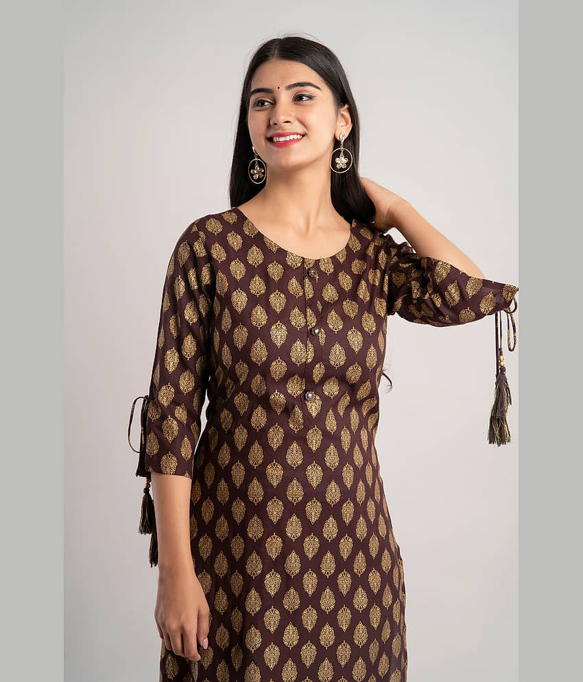 MAUKA - Brown Rayon Women's Straight Kurti ( Pack of 1 ) view 2