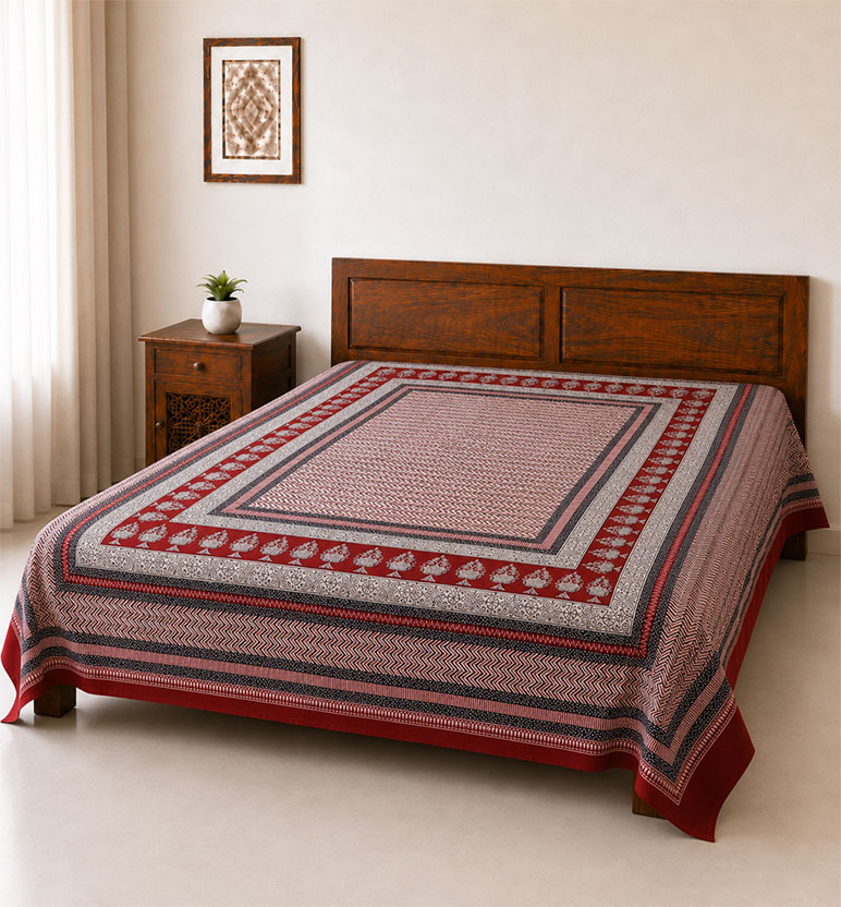 Hand Block Printed Bagh Cotton Double Bedsheet view 2