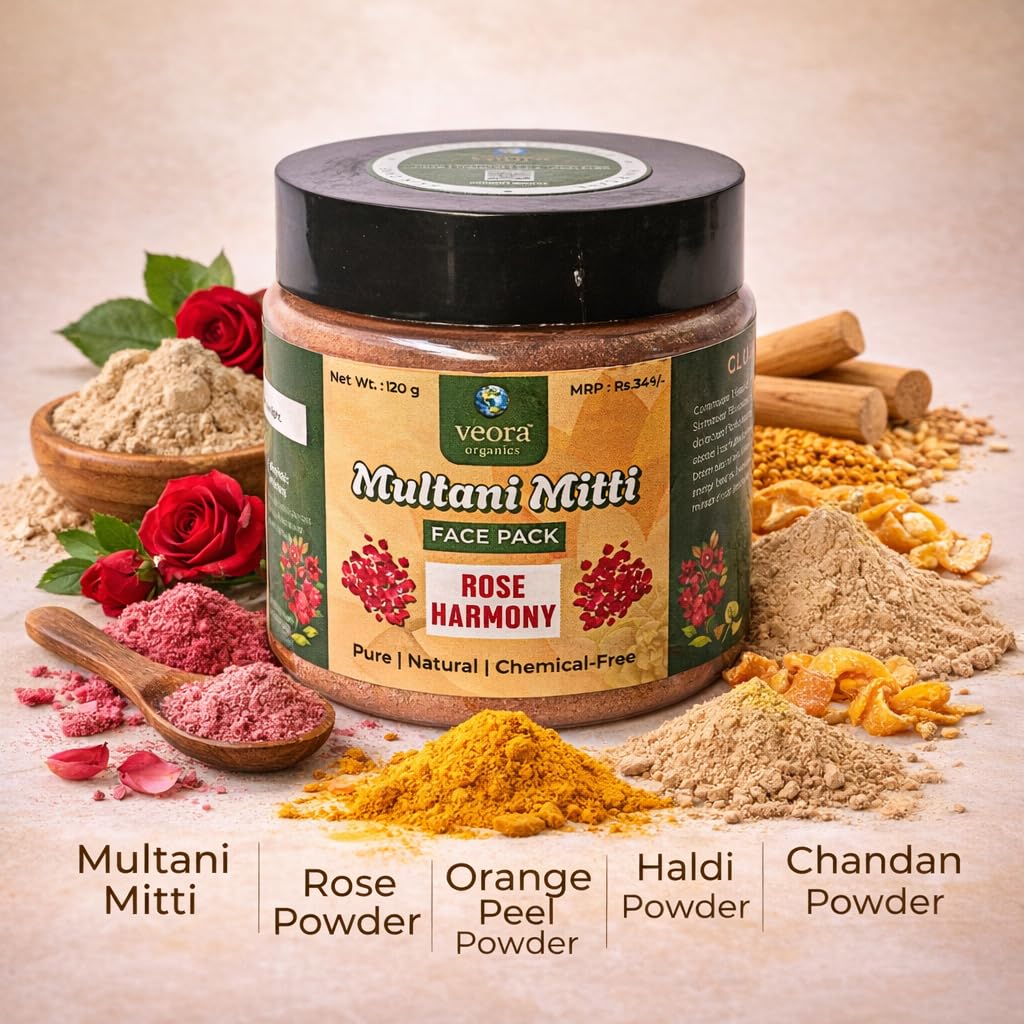 Veora Organics Multani Mitti Face Pack Rose Harmony & Aloe Vera Gel Combo | Natural Deep Cleansing Face Pack with Hydrating Aloe Vera Gel | Skin Brightening, Oil Control & Moisturizing | Chemical-Free Skincare | 120g + 200g view 2