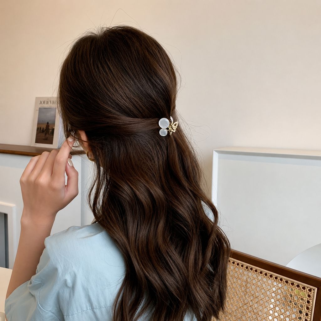 Elegant Pearl Butterfly Mini Hair Claw Clip view 2