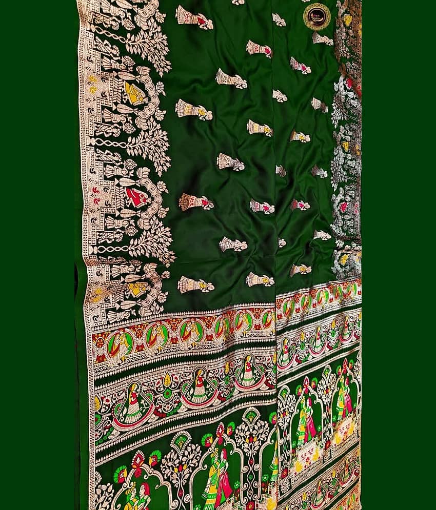 KALIPATRA Art Silk Solid Baluchari Saree With Unstitched Blouse Piece ( Green ) view 2