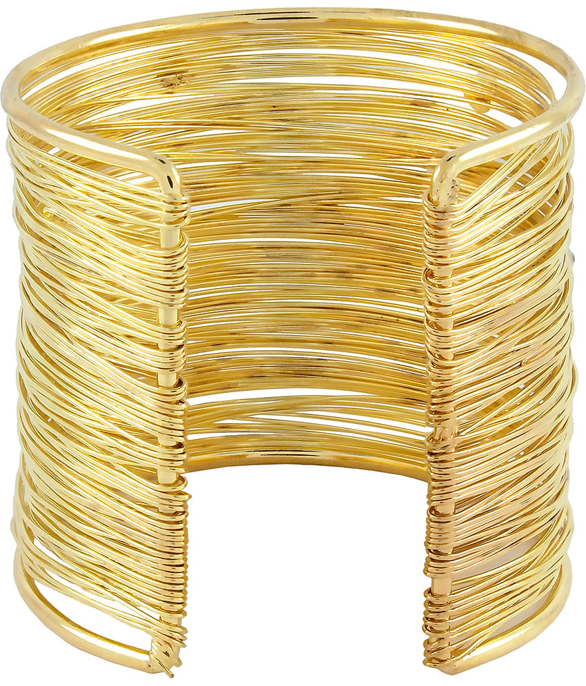 The Jewelbox Party Statement Mesh Imported 18K Gold CZ Free Size Cuff Kada Bangle Bracelet Girls Women view 2