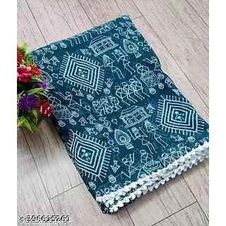 Green Colour Geomatric Print Saree With Blouse Piece view 2