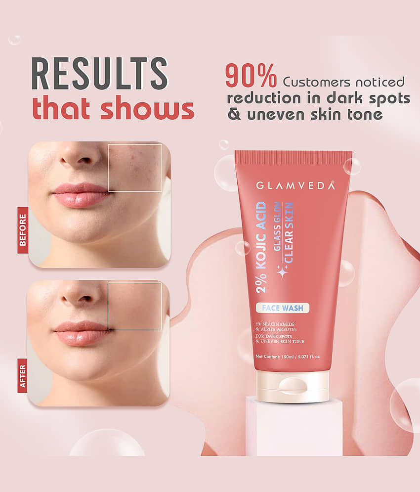 Glamveda 2% Kojic Acid Face Wash Reduces Dark Spots, Uneven Tone & Pigmentation, 150ml view 2