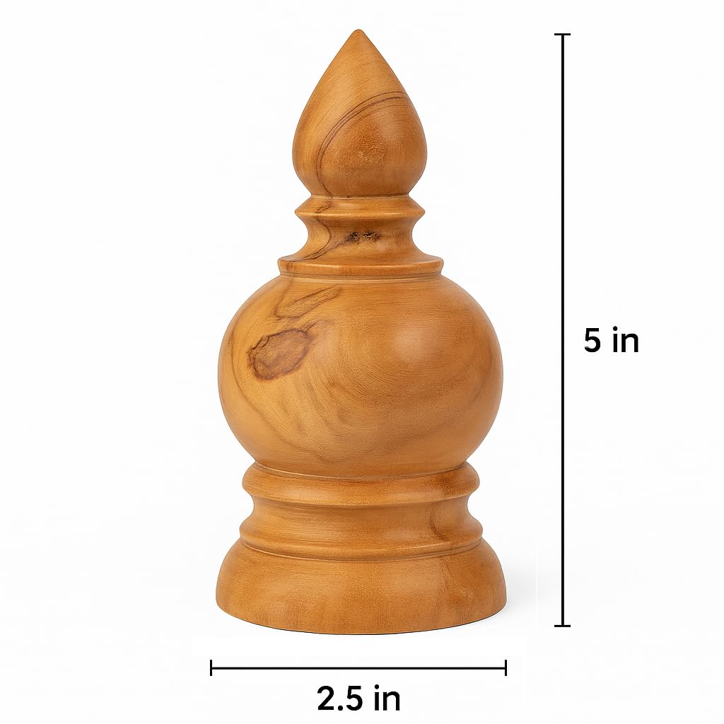 Unpolished � Wooden Pooja Kalash � 5 Inch Height � 2.5 Inch Base � Handcrafted Natural Wood Kalasam for Mandir Decoration, Home Temple & Festival Use � ???? ???/??? ???/????? ??? � Traditional view 2