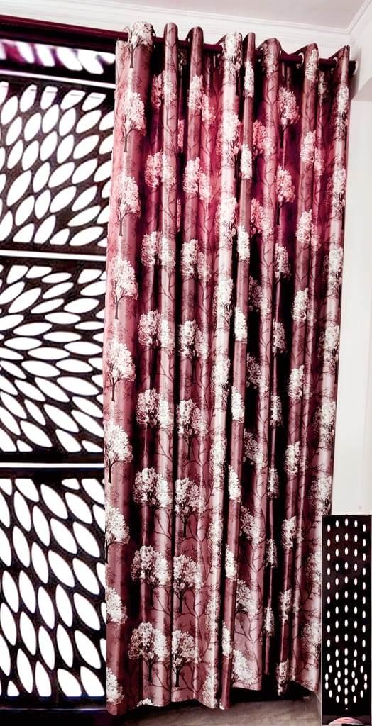 Omkar by R3 Inc. Thick Blackout 9 feet Door Eyelet Curtain I Block Sunlight I Room Darkening, Wrinkle Free, Noise Reduction, Fade Resistant, Balance Temperature Set of 2 Curtains (Tree Curtain Coral) view 2