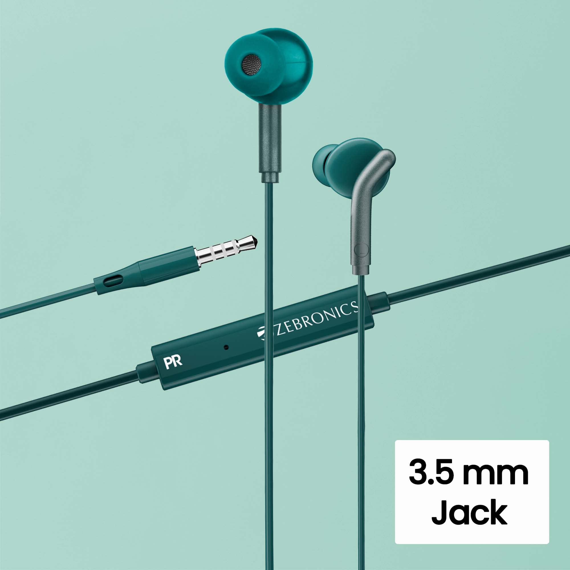 ZEBRONICS Bro in Ear Wired Earphones with Mic, 3.5mm Audio Jack, 10mm Drivers, Phone/Tablet Compatible (Green) view 2