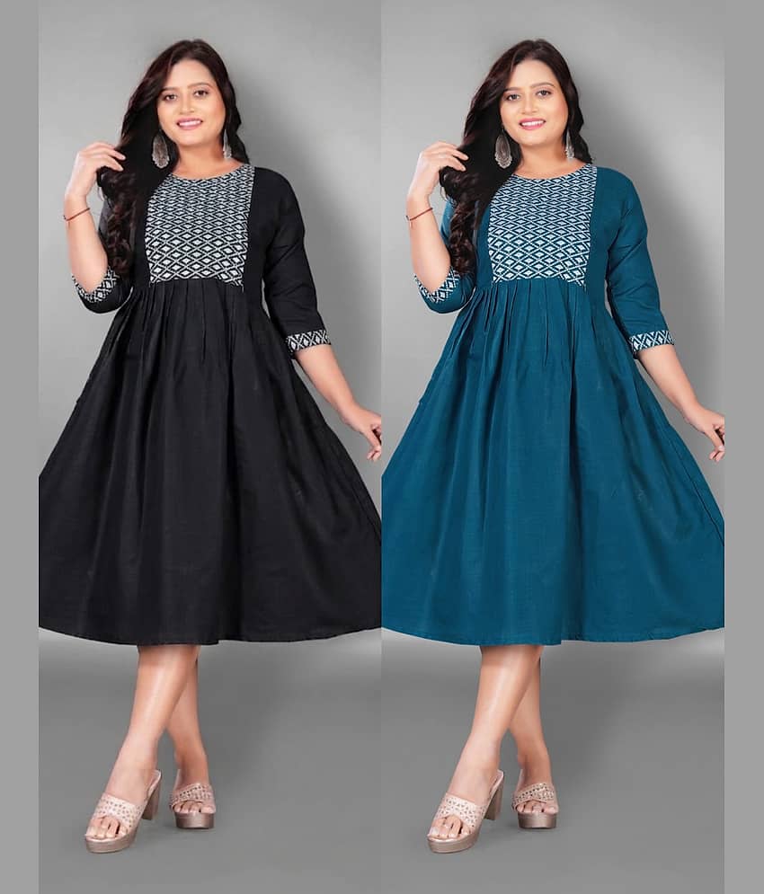 Hetsa Women Cotton Blend Embroidered Anarkali Kurti ( Multicolor )