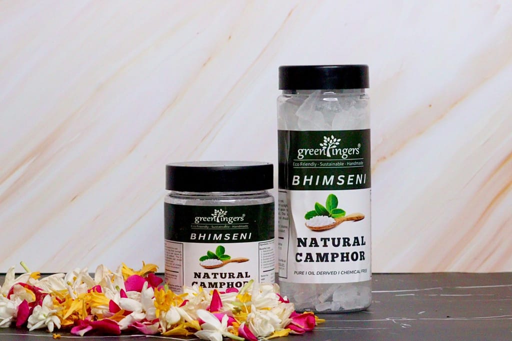 Green Fingers ; Bhimseni Camphor Jar (Bhimseni Camphor Block Herbal Incense. Natural Aroma. Cow Dung, Kapur, & Other Natural Ingredients. view 2