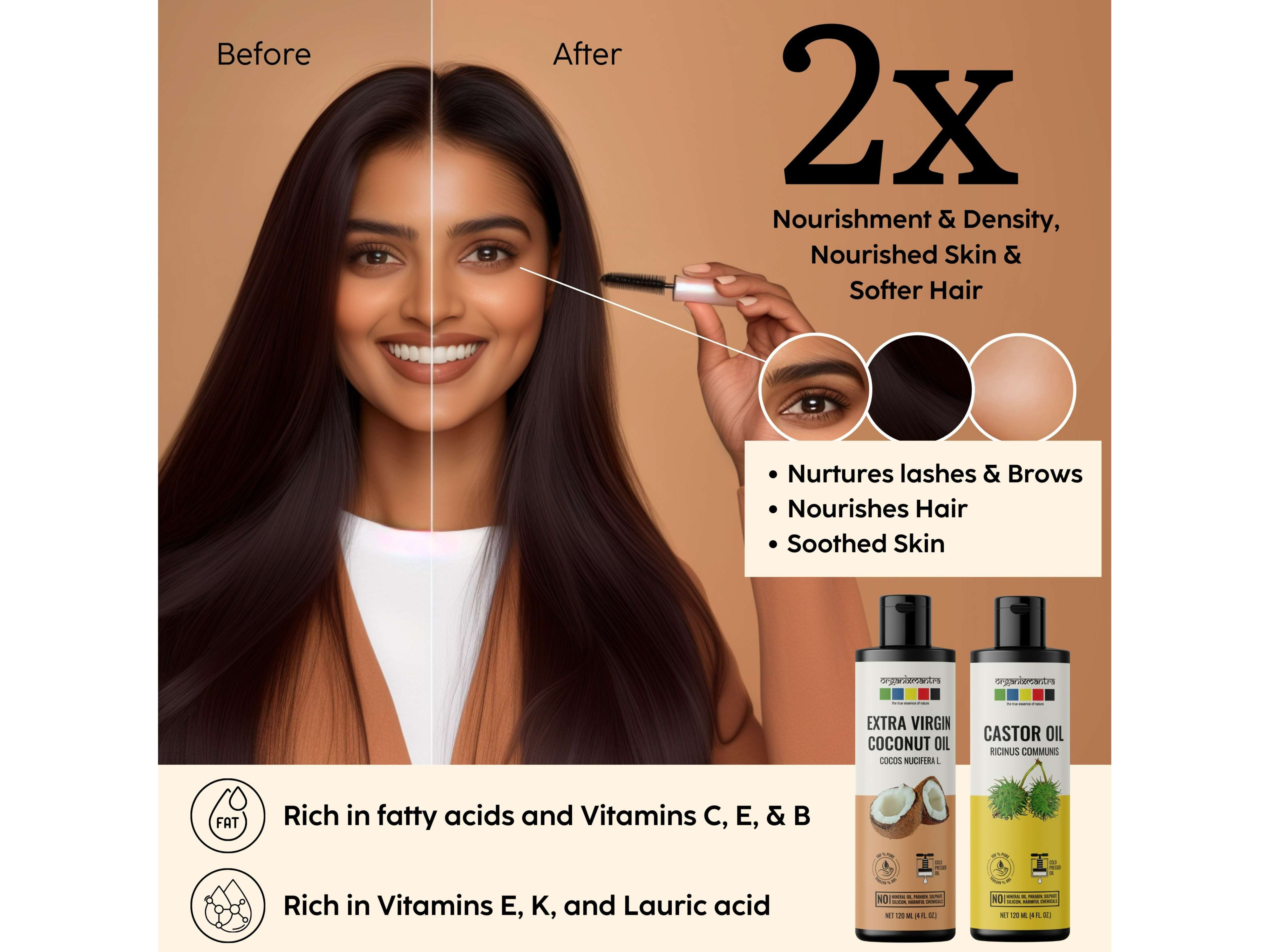 Organix Mantra Extra Virgin Coconut Oil, Castor Oil, Cold Pressed Organic Oil (Pack Of 2) - 240 Millilitre view 2