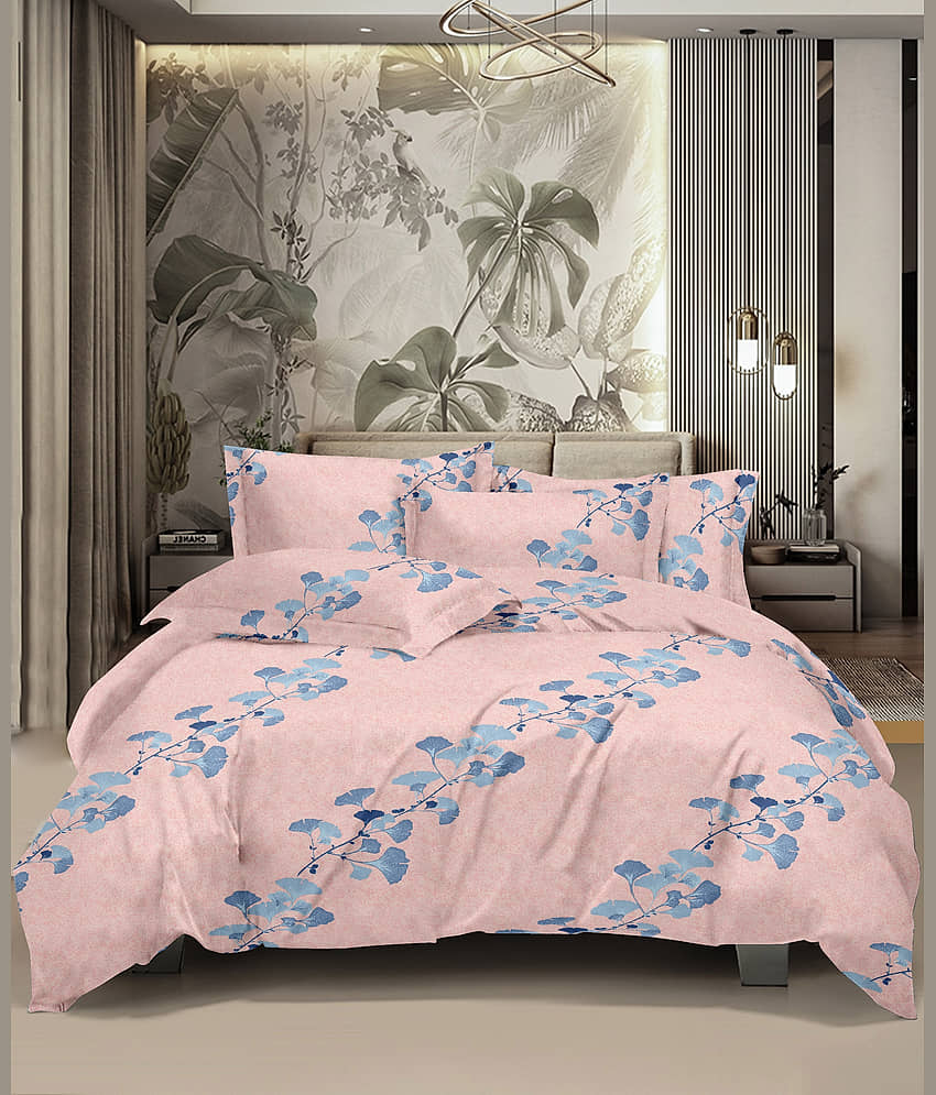 HONOR YOUR HOME Poly Cotton 1 Double Bedsheet with 2 Pillow Covers ( Pink )