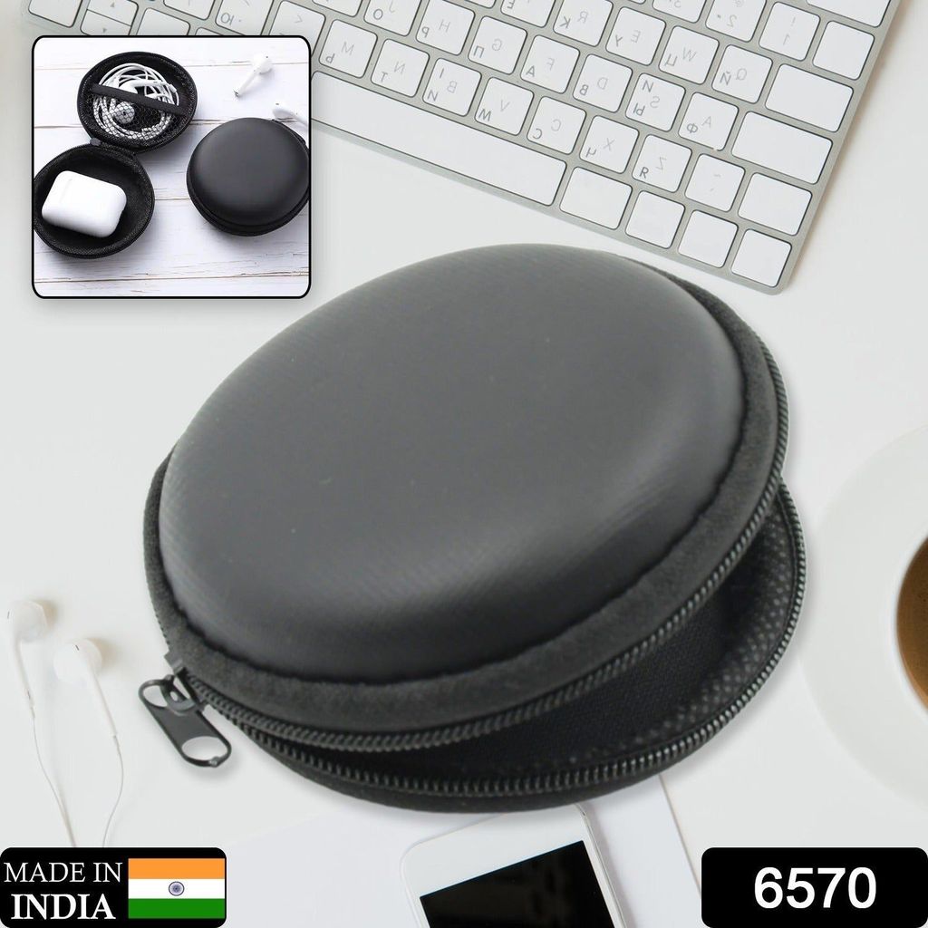 Cute Round Earphone Carrying Case - Multi-Use Pocket Pouch for Headphones, Cables, Coins, Airpods & More view 2