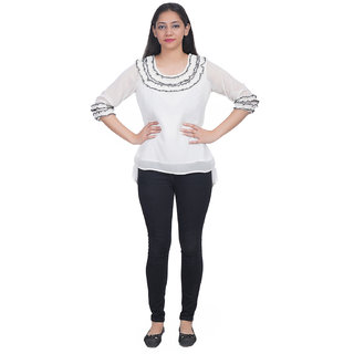 Chiffon Top (YES TEN) White High Low Top (32)