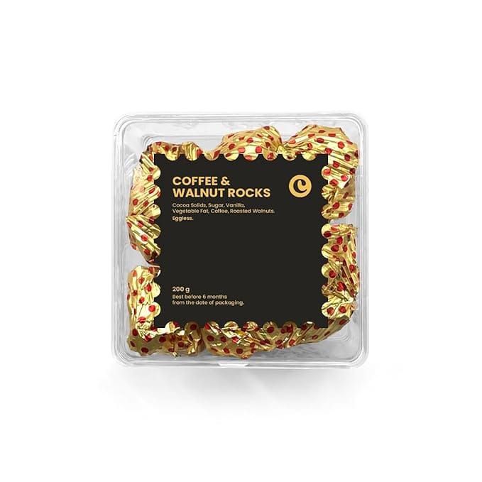 Chocopearl Coffee & Walnut Rocks Eggless Chocolate | Made with Cocoa Solids, Real Coffee, Roasted Walnuts & Vanilla | Crunchy Nutty Chocolate Bites | 100% Vegetarian - 200g