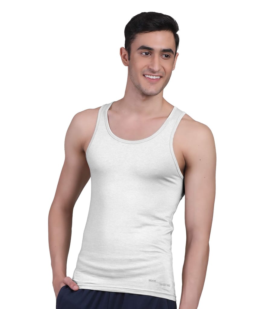 Freecultr Vest for Men | Bamboo Sleeveless, Super Soft Round Neck Gym Comfort Vest | Workout Regular Fit Innerwear | Breathable Sando with Long Hemline Pack of 1-White view 2