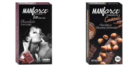 MANFORCE Chocolate flavor condom - 10 Pieces & Cocktail Condoms with Dotted-Rings Hazelnut & Chocolate Flavoured- 10 Pieces Condom (Set of 2 20 Sheets)