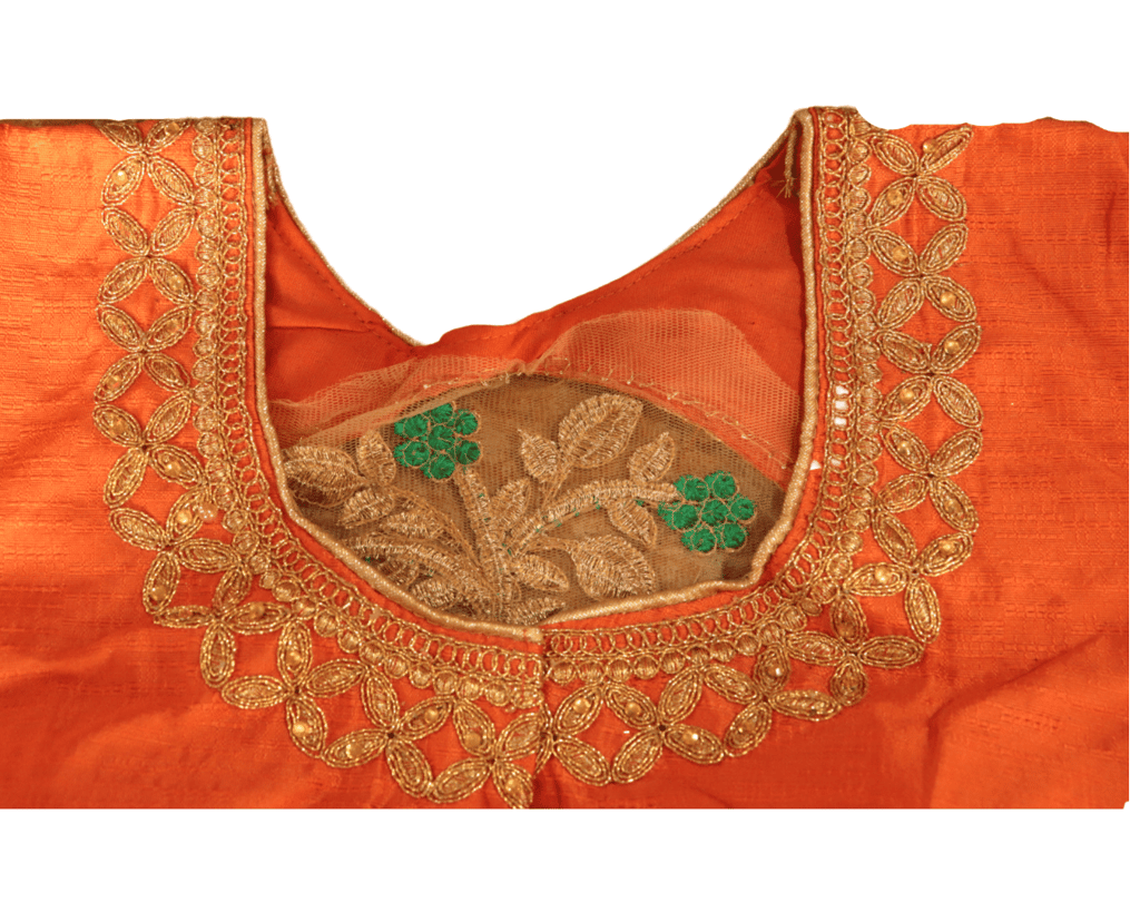 Buy Orange Silk Saree Blouse With Embroidery Work Online view 2