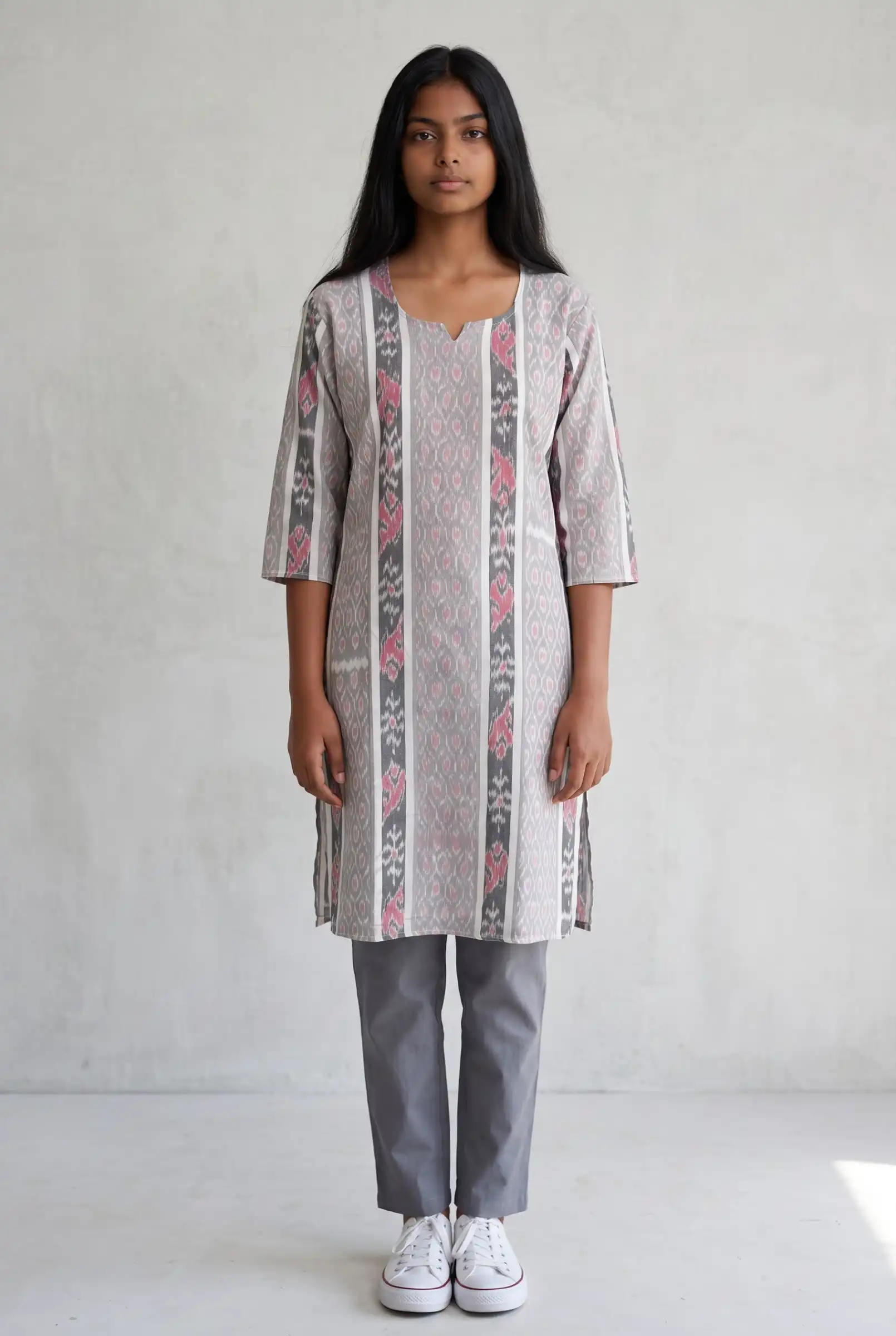 Grey Sambalpuri Bandhakala Handloom Cotton Kurti