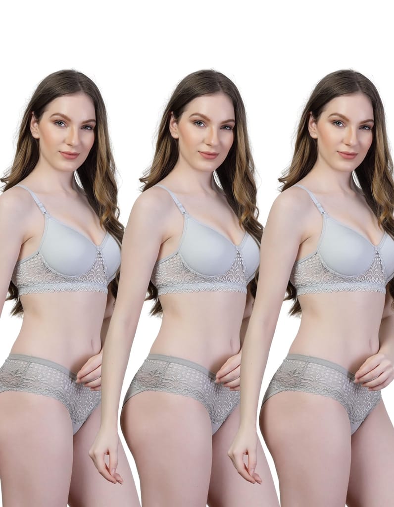 ADORNSTAR Bra Panty Set Sexy Lingerie Set for Women Pack of 3 Silver view 2