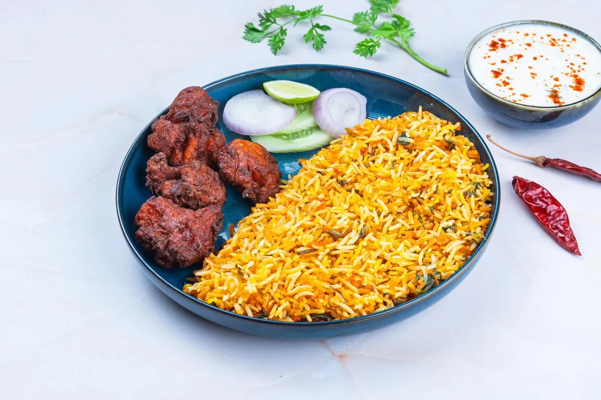 Chicken Biryani Rice With Chicken Kabab
