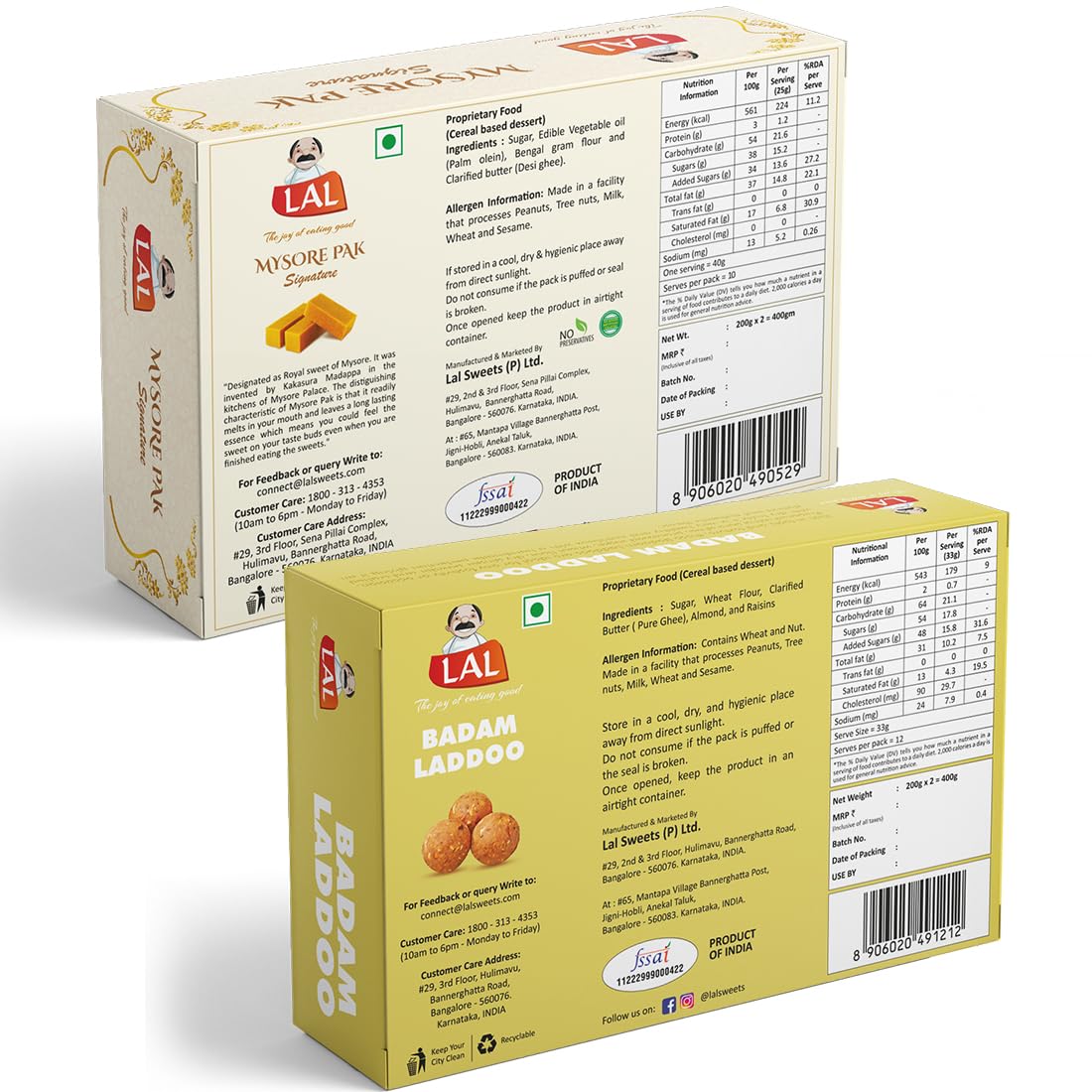 Lal Sweets Mysore Pak & Badam Laddoo, 400 gm Each - Combo Pack view 2