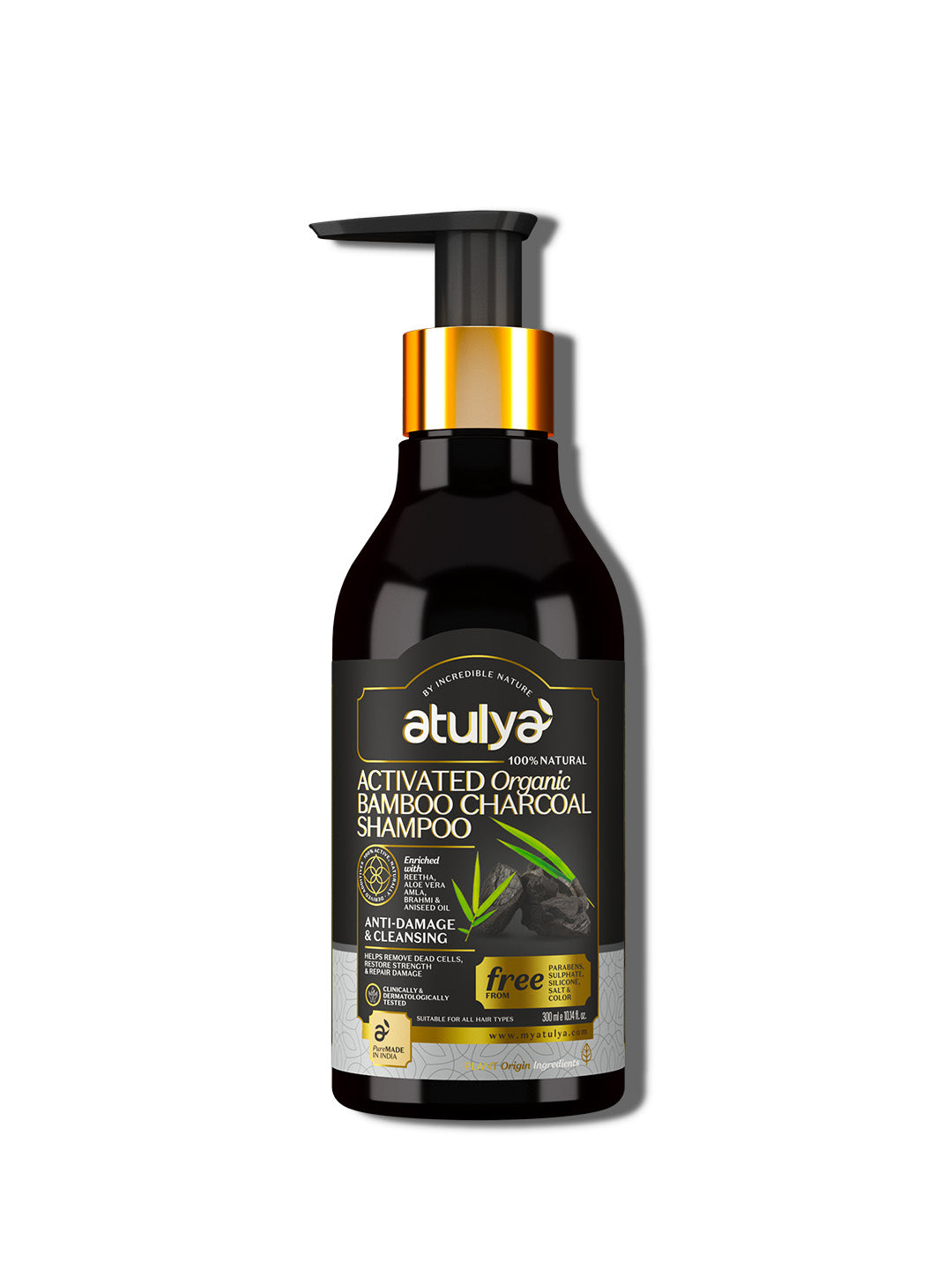 Atulya Activated Bamboo Charcoal Shampoo | Anti-damage and Cleansing - 300ml view 2