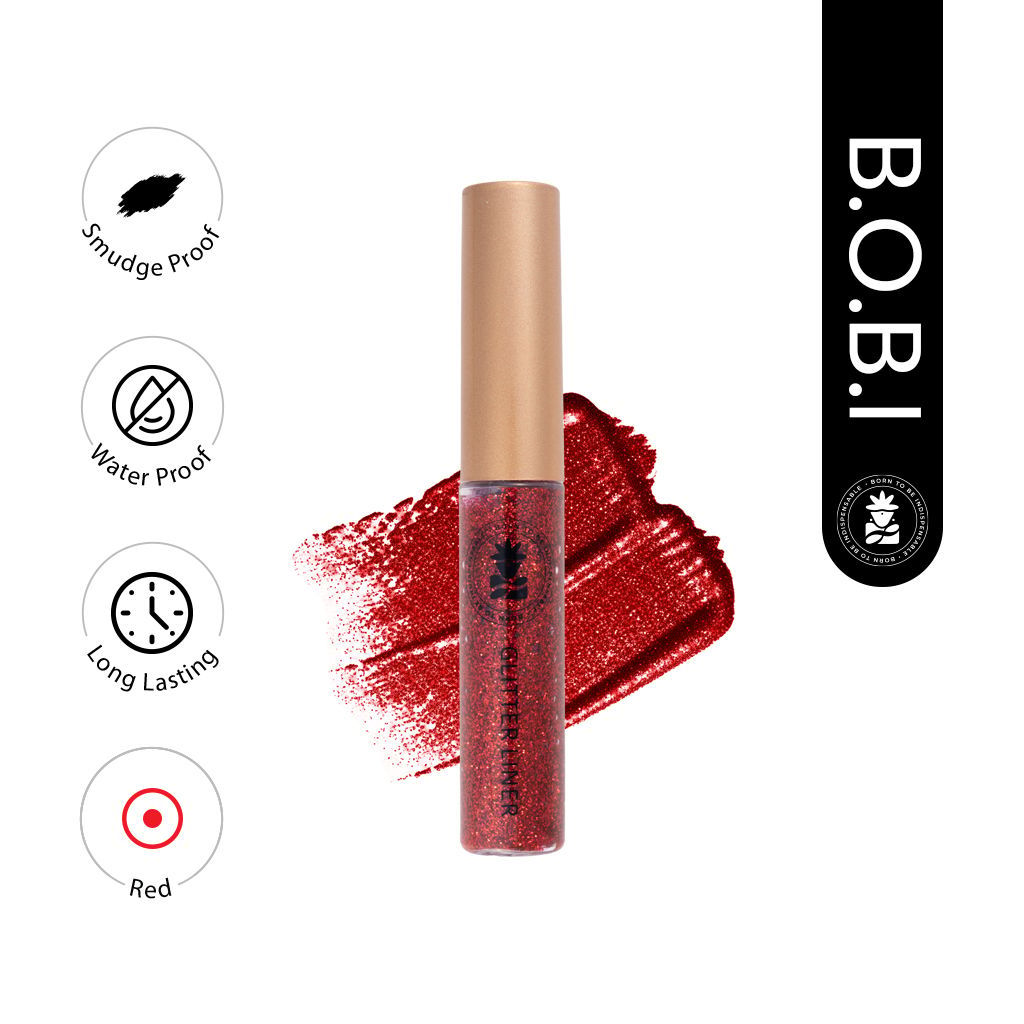 BOBI Glitter Eyeliner Red | Diamond Sparkle Finish | Waterproof Long Wear | Quick Dry Smudge proof | Felt-Tip Precision | Cruelty-Free Paraben-Free-5ml view 2