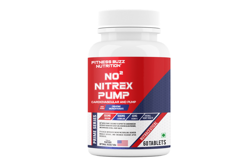 Fitness Buzz Nutrition I Prime Series I NO2 Nitrex Pump I Cardiovascular and Pump with Added Creatine Monohydrate I 800mg Creatine I 1000mg L-Citrulline I 40mg Vitamin-C I Over Heart Health I Nutraceutical I Veg I 60 Tablets