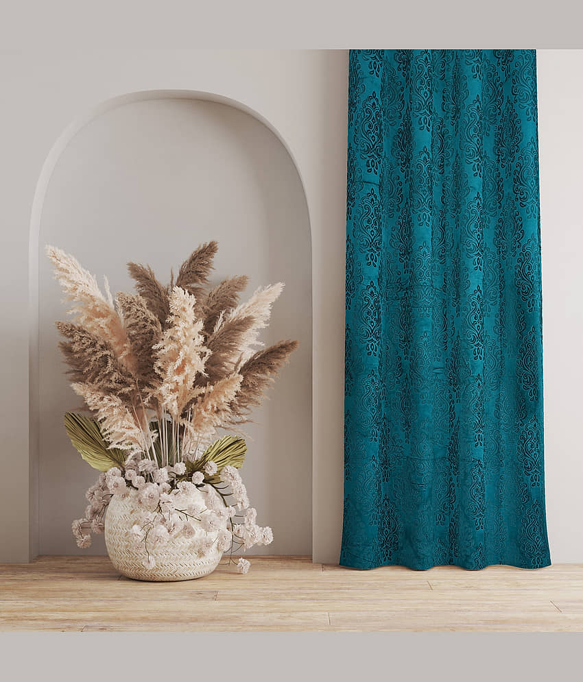 Kraftiq Homes Geometric Blackout Eyelet Curtain 5 ft ( Pack of 2 ) - Blue view 2