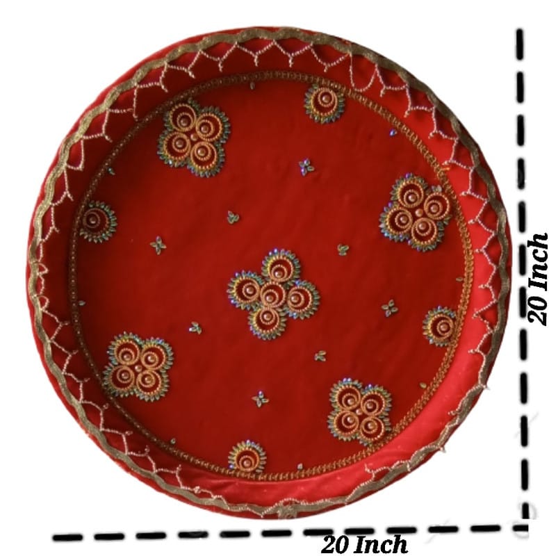 Big Traditional THAAL with GAUD Thaali Cover Only ( Set of Thaal & Pink Cover ) view 2