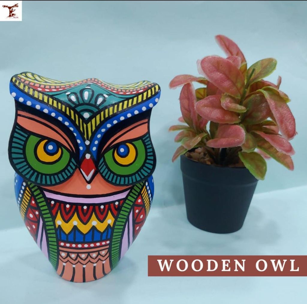 HANDPAINTED WOODEN OWL