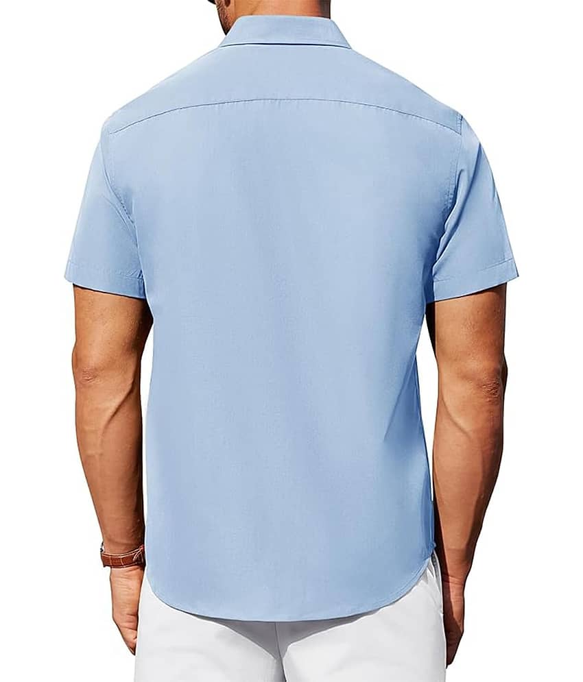 UNI VIBE Cotton Blend Slim Fit Solids Half Sleeves Men's Casual Shirt - Aqua Blue ( Pack of 1 ) view 2
