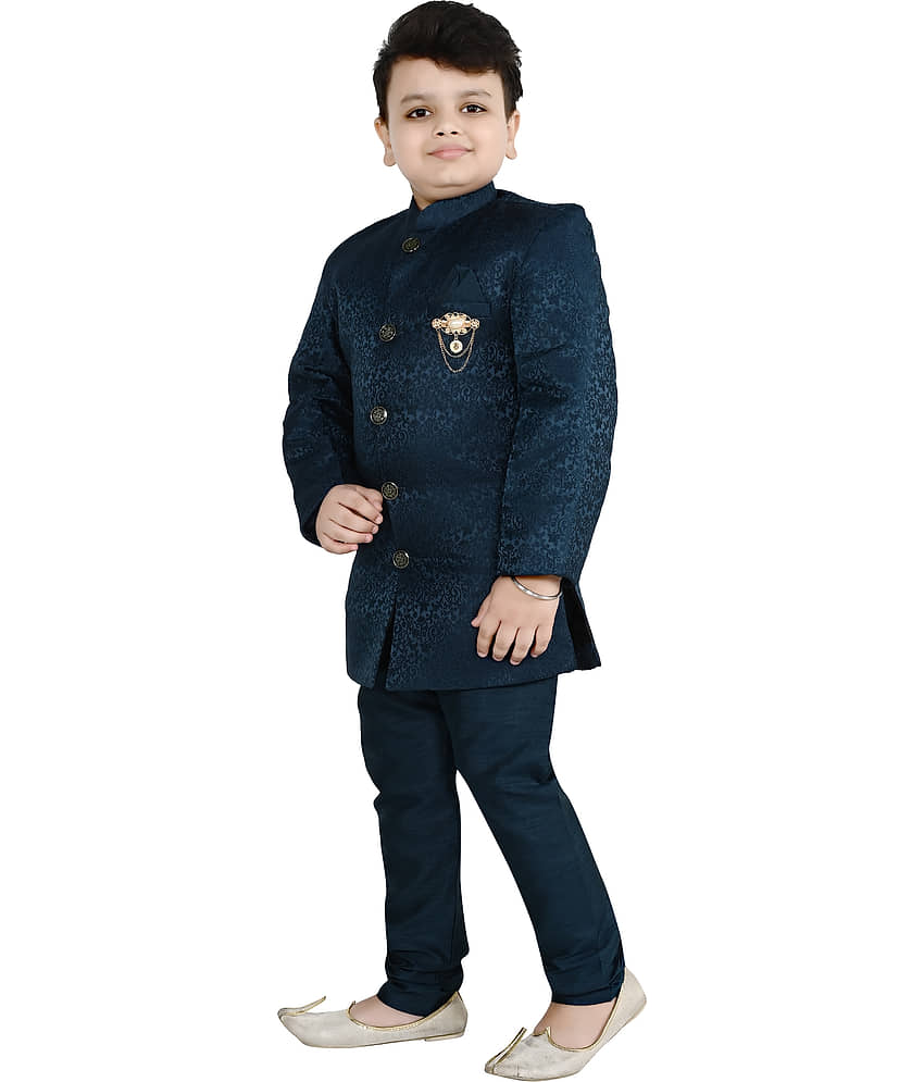 Arshia Fashions Boys Jacquard Wine Sherwani ( Pack of 1 ) view 2