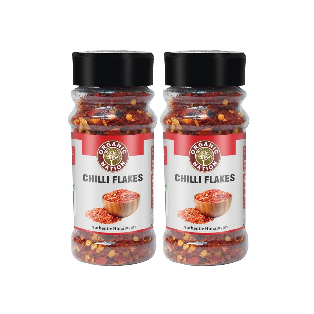 Organic Nation Chilly Flakes 60g (Pack of 2) | Spices for Pizza, Pasta & Salads | 100% Natural, Sun-Dried & Flavorful | No Preservatives | Spicy Seasoning for Cooking & Garnishing