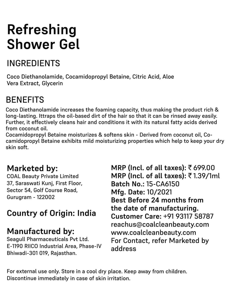 COAL Clean Beauty Refreshing Shower Gel with May Flower Extract | Deeply Cleanses, Refreshes & Nourishes Skin | Men & Women | All Skin Types | 500ml view 2