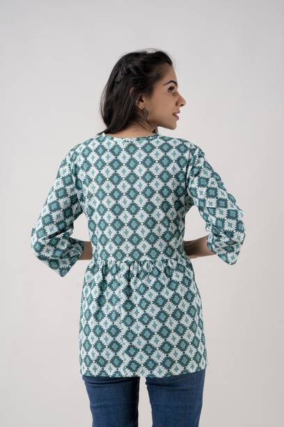 Casual Regular Sleeves Printed Women Green Top view 2