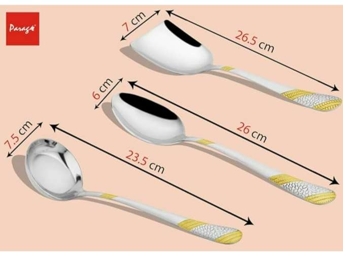 Parage 3 Pieces Stainless Steel Golden Serving Spoons Set for Dining Table/Kitchen, 1.8 mm Heavy Gauge, 24k Gold (Pack of 3) view 2