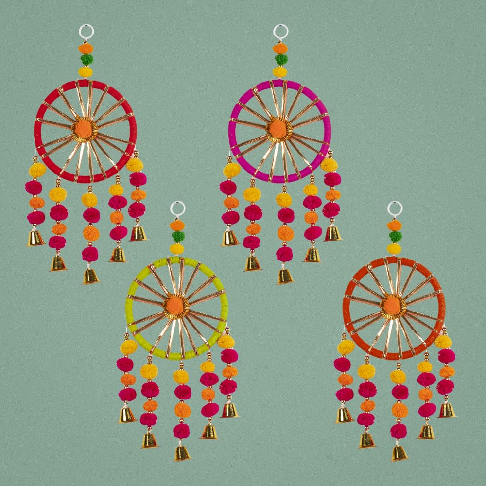 Handmade Rajasthani Wall Hanging with Bells for Home Decor,set of 3 view 2