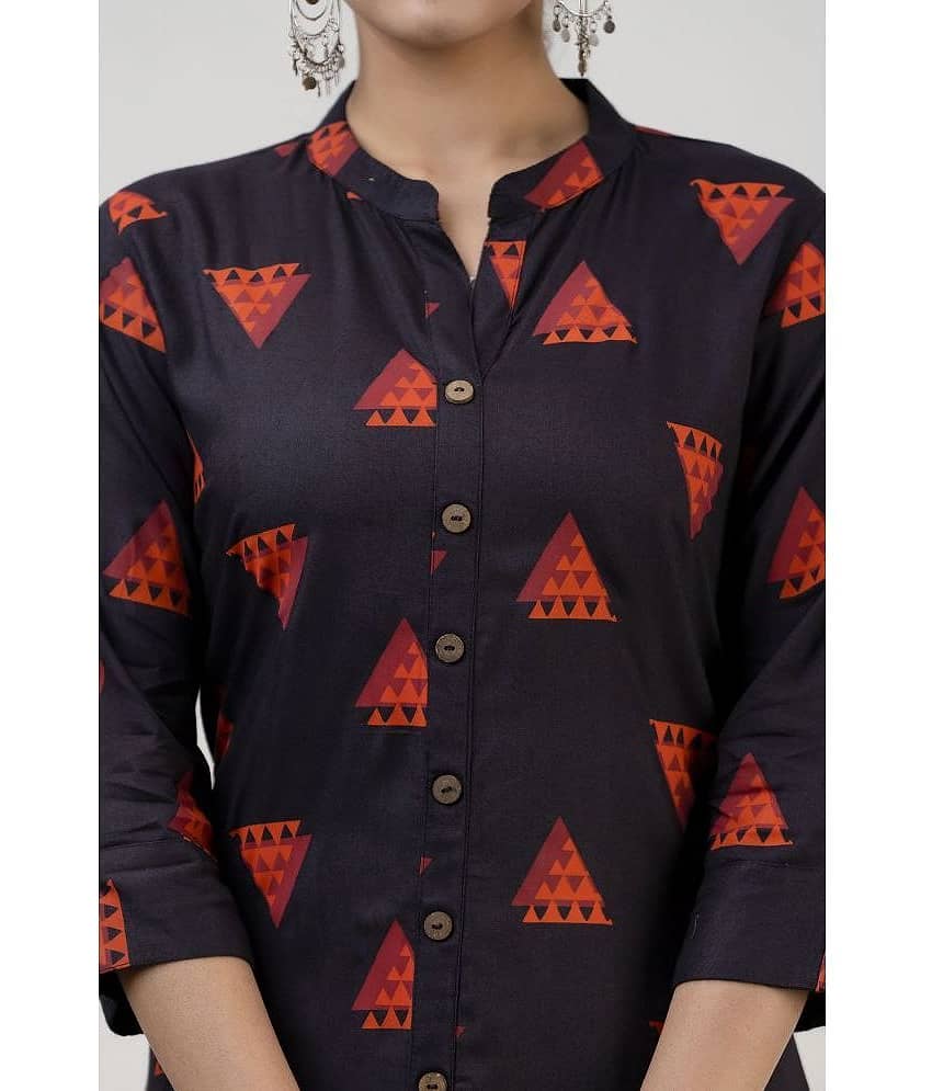 MAUKA - Brown Rayon Women's Front Slit Kurti ( Pack of 1 ) view 2