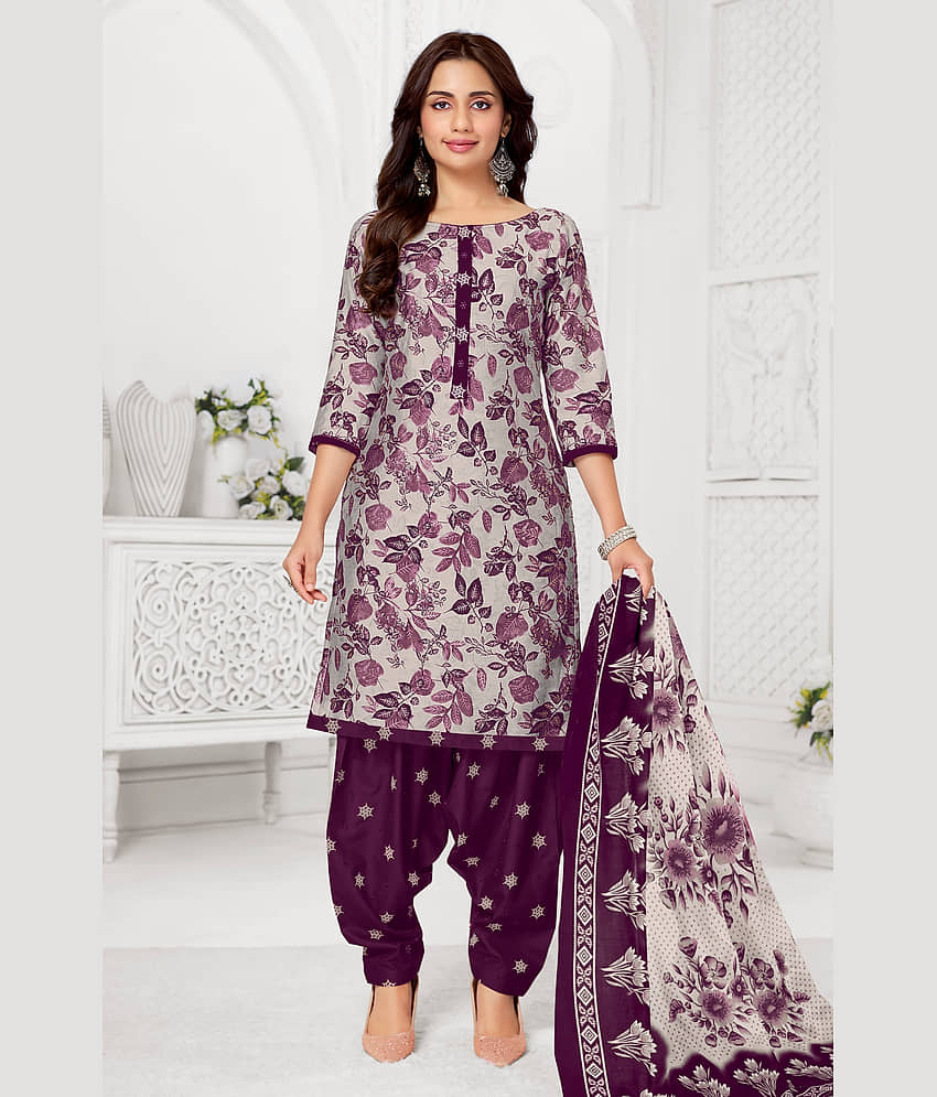shree jeenmata collection Women Cotton Printed Straight Kurti With Patiala Salwar ( Grey ) view 2