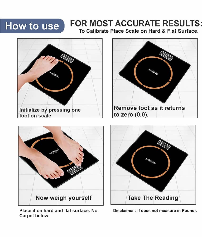 Healthgenie Thick Tempered Glass LCD Display Black Digital Bathroom Weighing Scales view 2