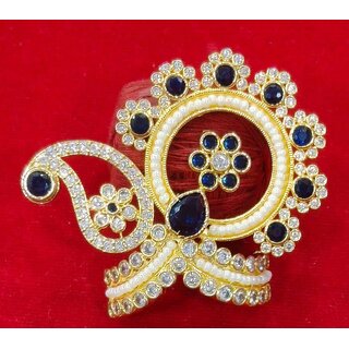 Blue Zircon Mukut Crown Floral Stonework, Pearl Accents (Size 4/5 Laddu Gopal)