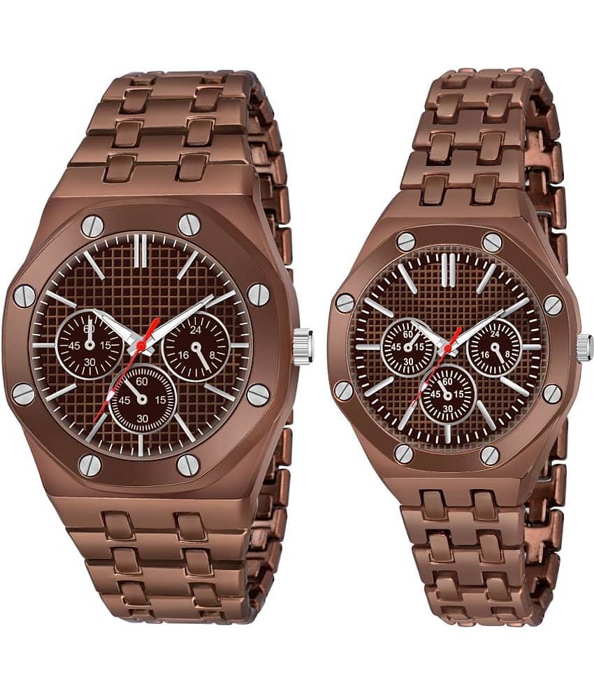 acnos Silver Stainless Steel Analog Couple's Watch